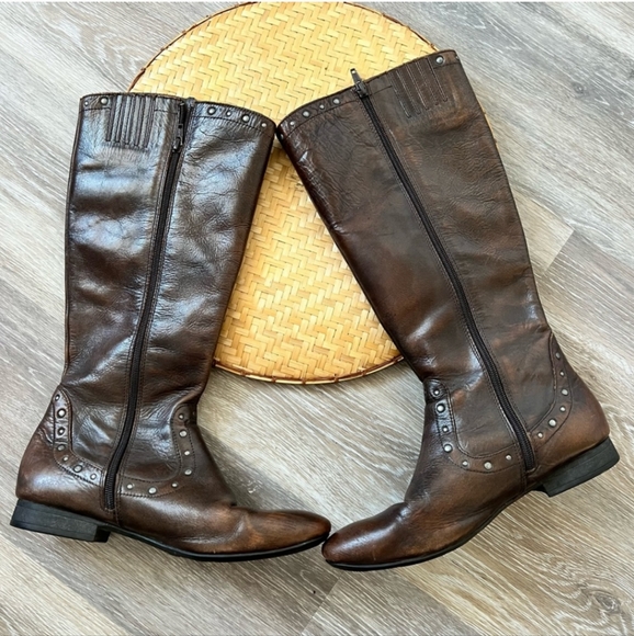 Born Cognac Leather Studded Boots Tall. - Picture 4 of 8